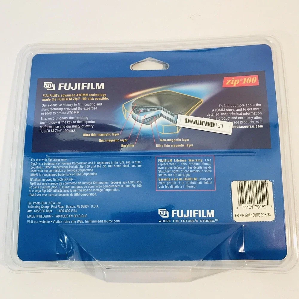 Fujifilm Zip 100 MB Disk IBM Formatted For Use With All Zip 250‎ Drives *2 Pack*